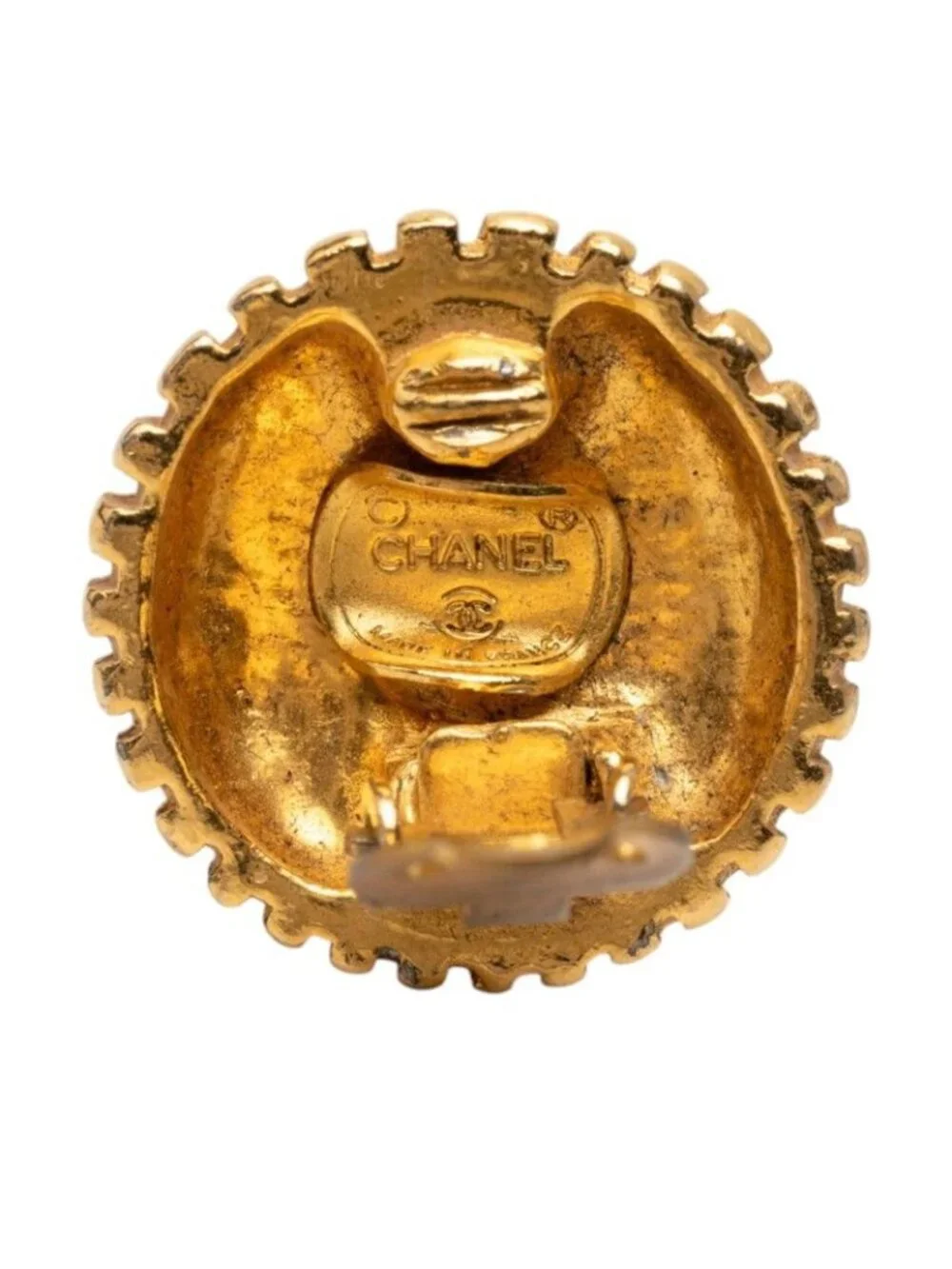 Chanel CC Logo Round Earrings Gold Plated